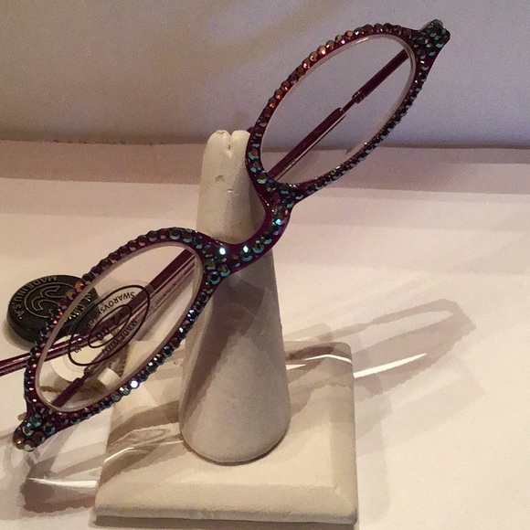 New Jimmy Crystal Half/Readers Glasses Redish/Purple Color, 2.00 strength, - Picture 3 of 7